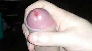 Jerking off solo to transsexual porn until cumshot jizz covers everything