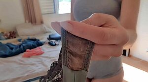 Gostosa cums in panties then bends over on bed showing wet ass!