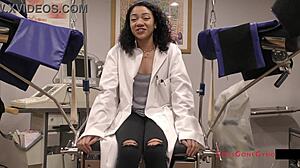 Brunette latina yasmine wood gets petite ass fingered close-up during tampa university entrance physical with orgasm