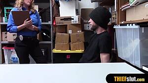 Blonde milf security guard dominates thief with rough doggystyle fucking