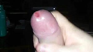 Jerking off solo to transsexual porn until cumshot jizz covers everything