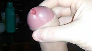 Jerking off solo to transsexual porn until cumshot jizz covers everything