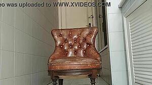 I grab my big cock and head to the bathroom for intense solo masturbation on the armchair