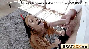 Petite Asian in Pocahontas Outfit Rides Cowboy with Big Cock Passionately