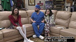 Solana spits out doctor's load, so he fucks her hard blasts cum on tits in hospital scene