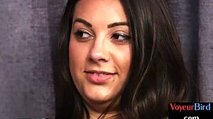 Busty British Voyeur Toys Her Boobs While Watching Guy Jerk Off in Skirt!