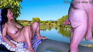 Watch this preview of outdoor sex barbeque with agarabas and olpr! They lick gaping pussy and creampie in public with big natural tits.