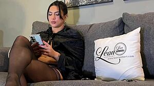 why is this hot brunette babe in see through halloween costume teasing big cock with handjob under towel?