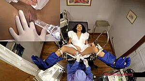 Brunette latina yasmine wood gets petite ass fingered close-up during tampa university entrance physical with orgasm