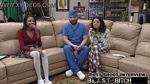 Solana spits out doctor's load, so he fucks her hard blasts cum on tits in hospital scene