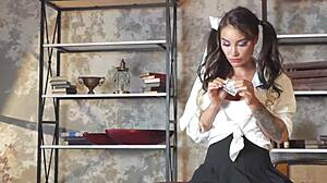 nerd student monika fox does homework with big prolapse squirt free