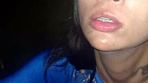 Brunette Brazilian transsexual plays sensually in parking lot