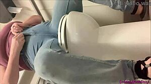 I'm giving you my hot pee straight from this curvy pierced body in the bathroom