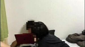 Black-haired short-haired girlfriend asks during work if she can lick it, leading to intriguing japanese moment