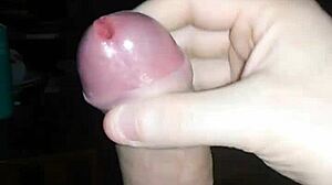 Jerking off solo to transsexual porn until cumshot jizz covers everything