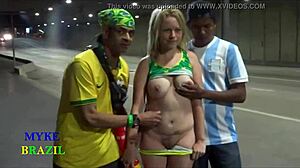 Wow, after copa game this latina takes double penetration in ass from two guys!