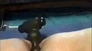 Amateur milf housewife fucks her pussy and ass with huge dildos and butt plug for double penetration squirting. She gets massive orgasms indoors and outdoors in public flashing.