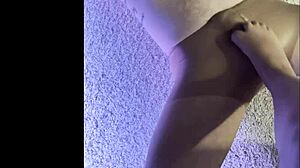 subtly teasing husband in my damp pantyhose during intimate foot play session