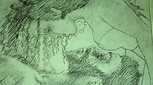 in this sketch, a couple engages in intimate foreplay while dressed in elegant lingerie