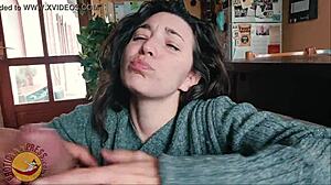 what happens when cute babe gives early morning blowjob with cumshot on valentines breakfast in real life porn