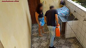 Hotwife bounces on plumber's big cock while husband works. Brazilian homemade action heats up.