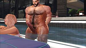 no resisting a man as fine and handsome as cam heyward in blonde group threesome with cum