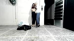 Blonde mature teacher licks pussy behind school