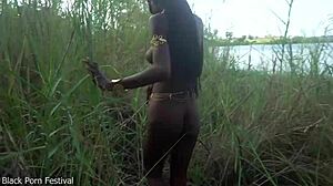 Hot skinny African village girl walking naked in her village probably looking for some dick 😏