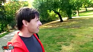 I love cumshot on her big tits after hardcore anal with horny blonde babe outdoors