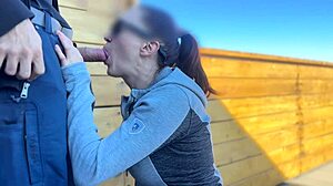 I feel so thrilled as this little 18+ redhead slut gives fast handjob and blowjob outdoors