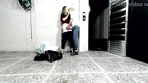 Blonde mature teacher licks pussy behind school