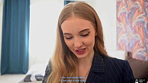 Blonde teen amateur Dolly Rud gives blowjob and gets fucked doggystyle with facial cumshot in wet pussy tight creampie action