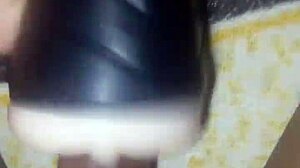 Two toys together inserted and pumping out cum in asian masturbation session