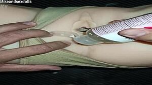 Quick anal fuck with candy in beige panties on desk. Homemade creampie drips from gaping asshole.