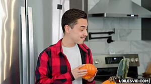 milf surprises with pulling out dick from pumpkin, but not for her son in this reality twist