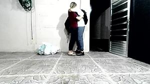 Blonde mature teacher licks pussy behind school