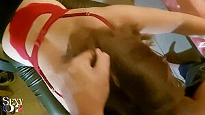 French Amateur Slut Blowjob Deepthroat Rimming Ass Fingering Red Satin Bodysuit Green Leather Pants Heels