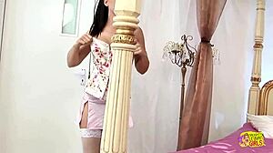 alonely brunette lesbian cutie finds someone to masturbate with in the room next door