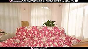 I'm rubbing my shaved pussy with fingers in vr, feeling so wet and hot as a solo blonde.