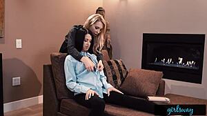 Busty lesbian dives deep into wet pussy