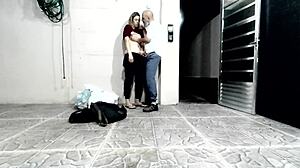 Blonde mature teacher licks pussy behind school