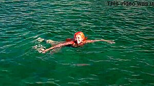 Blue Water And A Naked Girl With Shaved Pussy Wet Skinny Tits In Outdoor Public Flashing