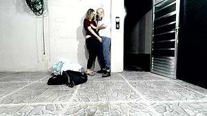 Blonde mature teacher licks pussy behind school