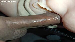 Quick anal fuck with candy in beige panties on desk. Homemade creampie drips from gaping asshole.