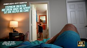 stepmom's bikini got me so horny on vacation that she gave a deepthroat blowjob and handjob to help me cum in scene 2of3