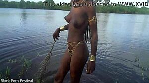 Hot skinny African village girl walking naked in her village probably looking for some dick 😏