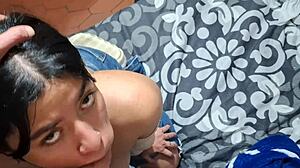 girlfriend blows cock craving cumshot on face