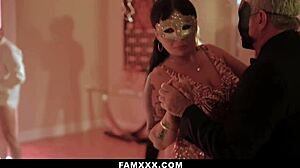 Horny stepfamily's masquerade party turns into wild orgy with teen blowjobs and doggystyle! 😈🎭