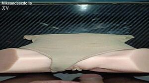 Quick anal fuck with candy in beige panties on desk. Homemade creampie drips from gaping asshole.