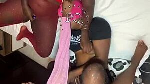 Stepmom and stepdaughters in lesbian threesome with big tits licking pussy and hard strapon fucking!